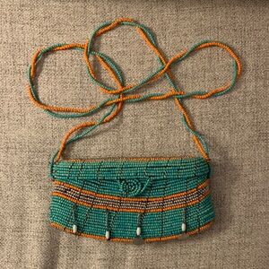 Beaded Turquoise and Orange Crossbody Bag